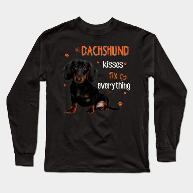 Dachshund Kisses Fix Everything Long Sleeve T-Shirt by Hound mom